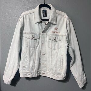 VNTG NFL Sports Dallas Cowboys Denim Jean Jacket Light Wash 100% Cotton Sz LG